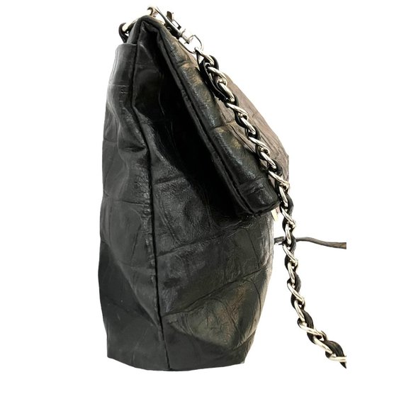 Nicole Miller Black Embossed PVC Leather Croc Zip Crossbody Bag Shoulder Purse - Picture 12 of 15